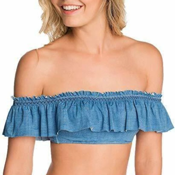 NWT Vera Bradley Chambray Ruffle Swim Top M 8 10 - Picture 2 of 12